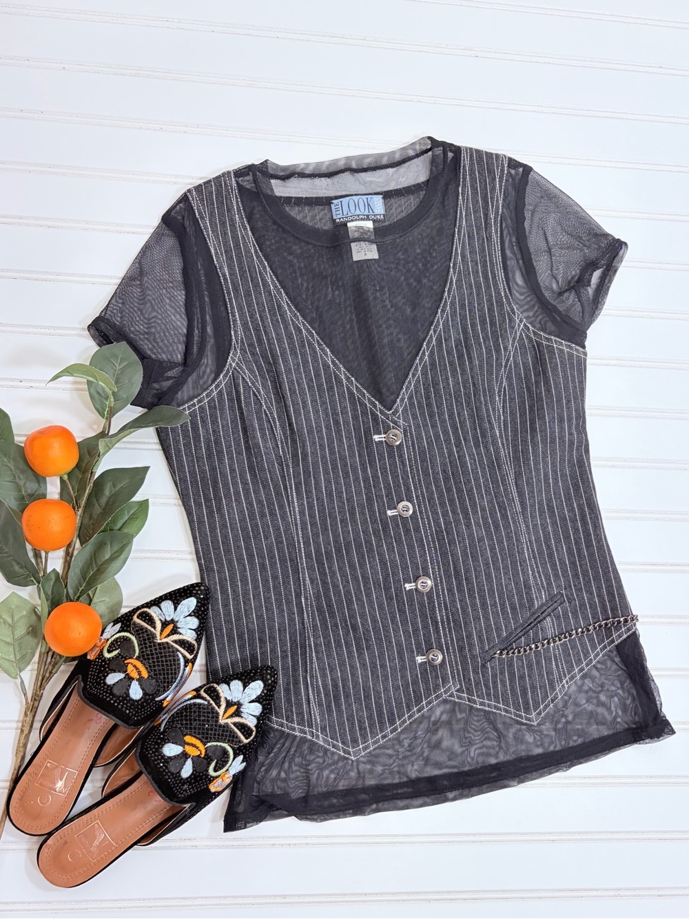 The Look Randolph Duke Striped Mesh Vest Y2K Top